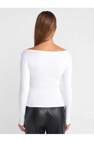 Dilvin 31401 Büzgülü Kayık Yaka Top-beyaz Beyaz