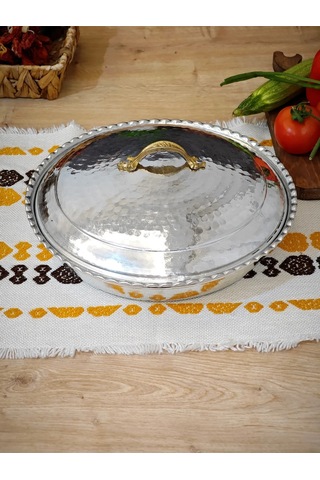 Moda Bakır Bakır Pilav Tencere El Yapımı 30 Cm Gümüş Gümüş