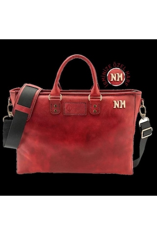 İsme Özel Günlük Kullanım El Omuz Evrak Laptop Çantası - %100 Deri - Ac09004 - Kırmızı-134683 Siyah