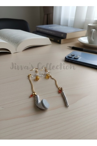 Fiyonklu Boncuk Küpe Ve Çıkarılabilir Kulak Tutucu.bluetooth Kulaklık Kayıp Önleyici Sarı