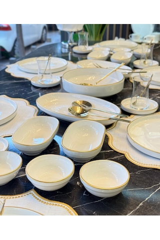 37 Parça İstanbul Modern Gold Kahvaltı Takımı-5246 Beyaz