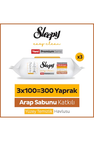 Sleepy Easy Clean Premium Arap Sabunu Katkılı Yüzey Temizlik Havlusu Mendili 3x100 (300 Yaprak) 