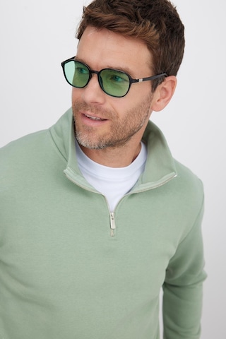 Tudors Unisex Relax Fit Rahat Kesim Pamuklu İçi Polarlı Yarım Fermuarlı Yeşil Dik Yaka Sweatshirt-35167 Yeşil