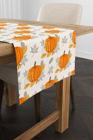 Turuncu Halloween Balkabağı Desenli Dijital Baskılı Runner Cgh759