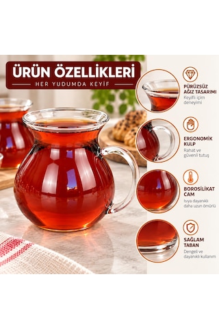 Orret Home Keyfi Ala 6'lı Borosilikat Cam Çay Bardağı Seti, 200ml