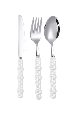 Shineyee 304 Paslanmaz Çelik Gümüş Perl Seramik Kollu Bıçak Çatal Kaşık Seti - Steak Ve Tatlılar İçin Lüks Tabakware Diğer