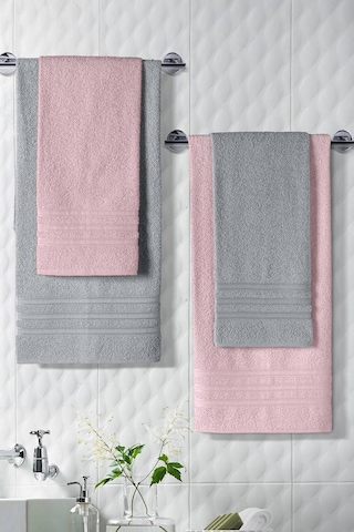 Riona Pamuklu 50x90-70x140 Cm 4'lü Banyo Havlu Seti Pembe Genel