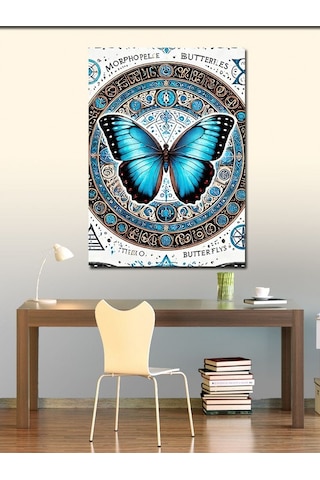 Kanvas Tablo Mavi Kelebek Ve Desenli Çerçeve 50cmx70cm
