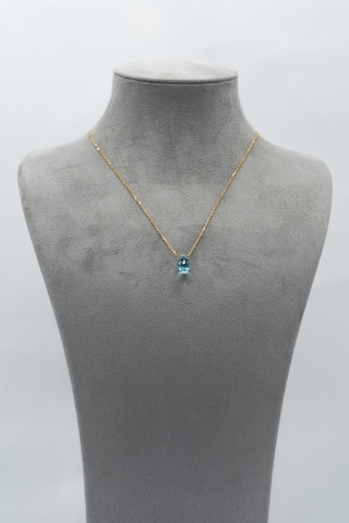 Doğan Diamond 925 Ayar Gümüş Altın Kaplama 3Ct Yarı Değerli Mavi Topaz Doğal Taş Kolye - Raccolta Di Gocce