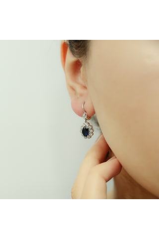 Lova Pırlantalı Oval Safir Anturaj Küpe - 3070014