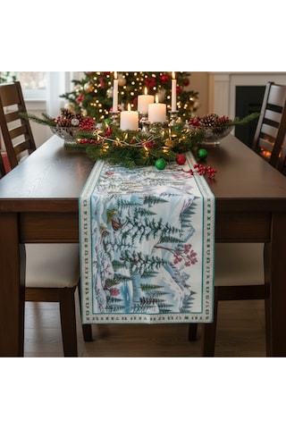Yılbaşı Temalı Dijital Baskılı Runner Örtüsü Christmas 40x140 Cm Yılbası9