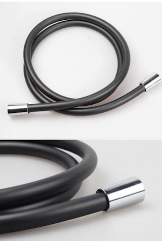 Özbest Silikonlu 150 Cm Duş Hortumu 5 Fonksiyon Başlık Mafsal Set Siyah - Krom