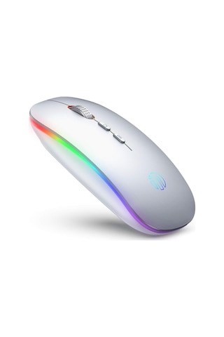 Kablosuz Şarj Edilebilir 2.4g Kablosuz Fareler Sessiz Tıklama Led Işıklı Usb Alıcı Gümüş Diğer