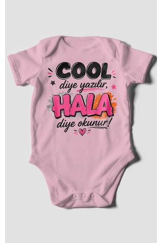 Morivokids Cool Diye Yazılır Hala Diye Okunur Kısa Kollu Bebek Body %100 Pamuk Koyu Pembe