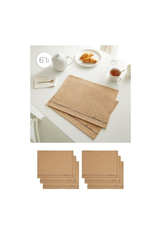 Ocean Home Textile 6 Adet Jüt Dream Baskılı Sofra Sunum Tabak Altlığı Supla Amerikan Servisi 45 x 35 CM Bej