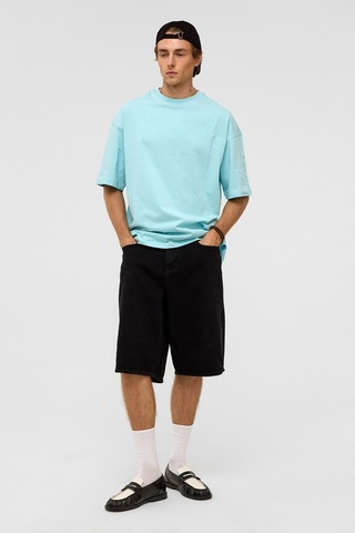 Vamos Basic Oversize Bisiklet Yaka Tişört Bebe Mavi