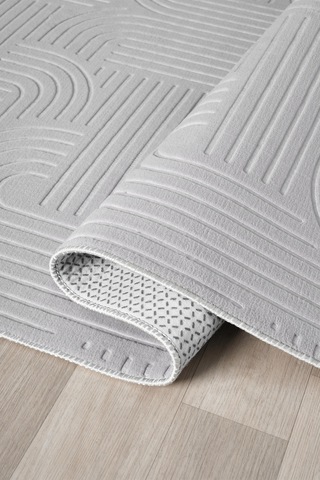Raschel Carpet Premium Yıkanabilir Leke Tutmaz Emboss Bohem Açık Gri Mutfak Halısı Özel Seri Kaymaz Taban Halı Açık Gri