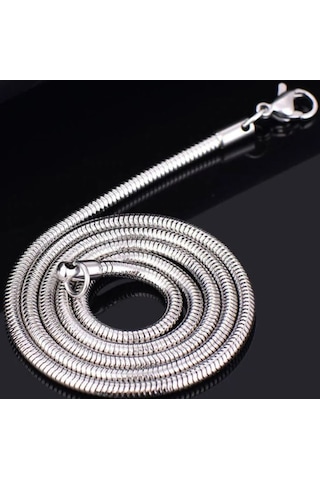 Paslanmaz Çelik Snake Yılan Erkek Kolye / 3mm- 55 Cm Beyaz - Gümüş
