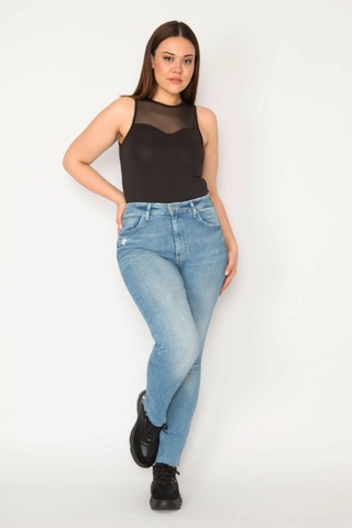 Şans Kadın Mavi Yırtık Detaylı Yıkama Skinny Jean Pantolon-mavi Mavi