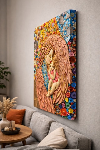 Annelik Sevgisi El Yapımı Kanvas Tablo Renkli Dokulu Sanat Eseri Anneler Günü Hediyesi Çok Renkli Çok Renkli