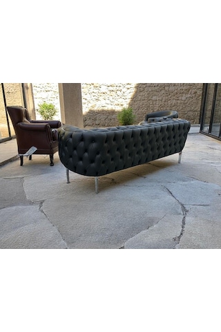 1 Adet Üçlü Deri Ofis Büro Koltuğu Imalattan Siyah