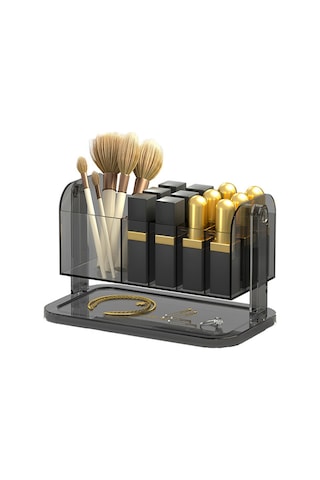 Cbtx Pet Ruj Saklama Kutusu Çok Izgaralı Tuvalet Masası Makyaj Fırçası Dudak Sır Şeffaf Organizatör - Şeffaf Gri