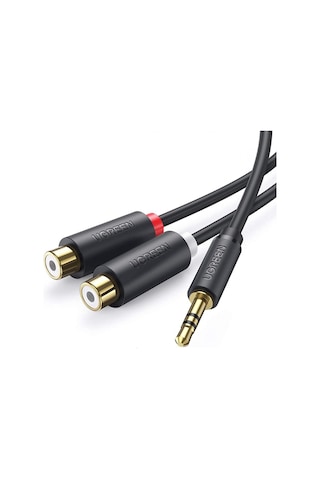 Ugreen 3.5mm Erkek - 2 Rca Dişi Jaklı Stereo Ses Kablosu Y Adaptörü Altın Kaplama Kulaklık Kablosu, 25cm, 10547