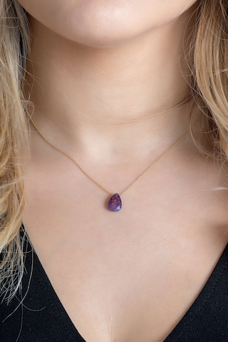 Moom Mücevherat Kadın Mor Damla Doğal Taşlı Kolye 14 Ayar Altın