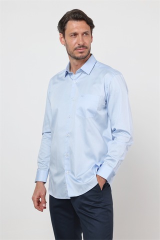 İmza Koyu Mavi Sert Yaka Uzun Kol Cepli Saten Comfort Fit Pamuk Gömlek 1004260423 2XL