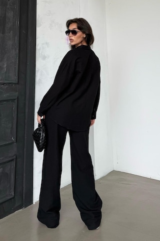 Madmext Siyah Keten Kadın Gömlek Pantolon İkili Takım Mg2356 Siyah