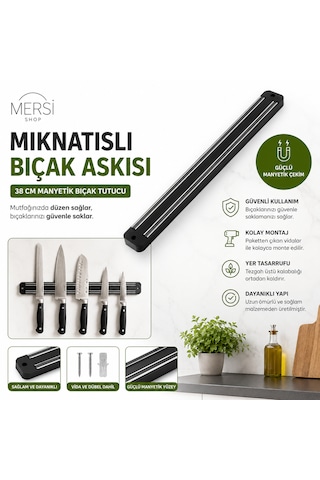 Mıknatıslı Bıçak Askısı 38 Cm Duvara Monte Manyetik Bıçak Tutucu Mutfak Düzenleyici Asil Siyah