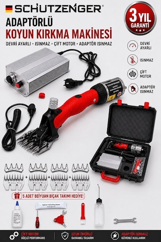 Sc-2020w Adaptörlü Keçi Koyun Kırkma Makinesi Devir Ayarlı Kömürsüz Motor 5 Bıçak Takım Isınmaz Motor