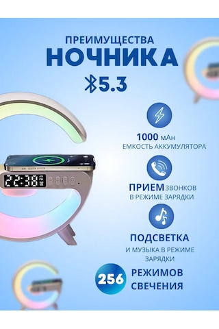 Rus-shop Kablosuz Şarj Ve Işıklandırmalı Bluetooth Hoparlörlü Gece Lambası 285591001