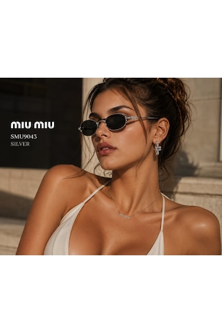 Miu Miu Smu9043 Kadın Güneş Gözlüğü Metal Çerçeve Füme Cam Made İn Italy - Silver Altın