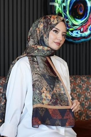 Desen Kahverengi Soft Pamuk Şal Bordo Açik Gri