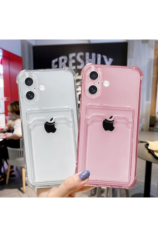 İphone 17 Uyumlu Kamera Korumalı Kartlıklı Köşeleri Airbag Tasarımlı Darbe Önleyici Şeffaf