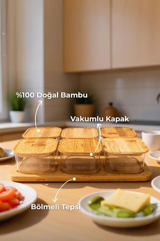 Bambum Quatro - 6'lı Saklama Seti Kahvaltılık - Kahvaltı Seti Kahverengi