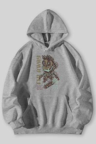 Harmandar Fly Away Baskılı Unisex Siyah Gri Kanguru Cepli Kapüşonlu Sweatshirt Hoodie Gri