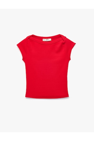 Koton Slim Fit Kısa Kollu Kayık Yaka Kaşkorse Pamuklu Tişört Kırmızı 6sal10685ık