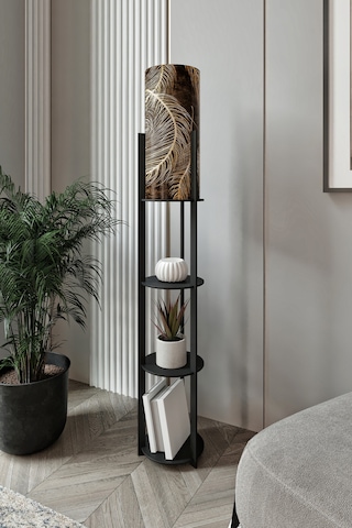 Yuvarlak Raflı Lambader Black Şapka Rengi