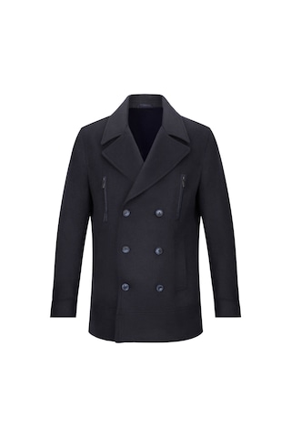 Hatemoğlu Lacivert Slim Fit Kruvaze Yünlü Kaşe Kaban 2981710 Lacivert