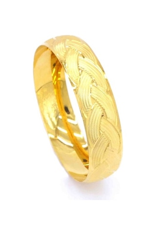 Ferizz Altın Kaplama Örgü Model Imitasyon Bilezik 15Mm Kalınlık Altın