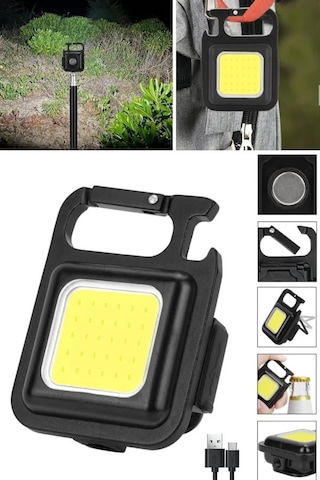 Mobee Çok Amaçlı Mini Led Anahtarlık El Feneri Flash Mıknatıslı Su Geçirmez Şişe Açacaklı Kamp Feneri Siyah