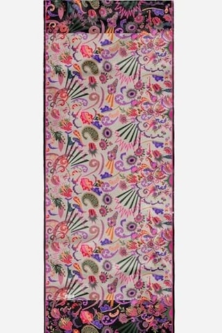 Çiçek Desen Krem Soft Pamuk Şal Violet Açik Gri