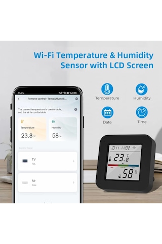 Akıllı Tuya Kumanda 3 İn 1 Isı ve Nem Göstergeli Ekranlı