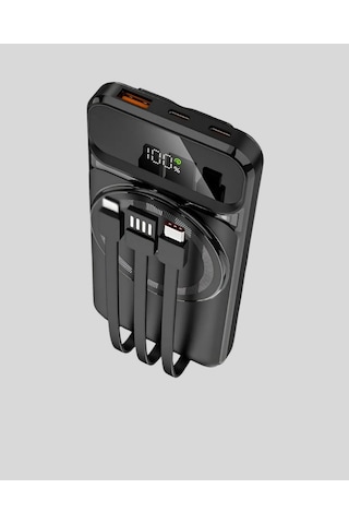 15w Kablosuz Hızlı Şarjlı 10000 Mah Powerbank Tnabilir, Csmtex - 40 Led Göstergeli siyah