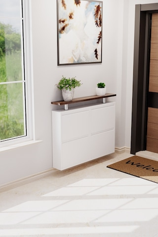 Evdemo Raflı 4 Kapaklı Metal Ayakkabılık Beyaz