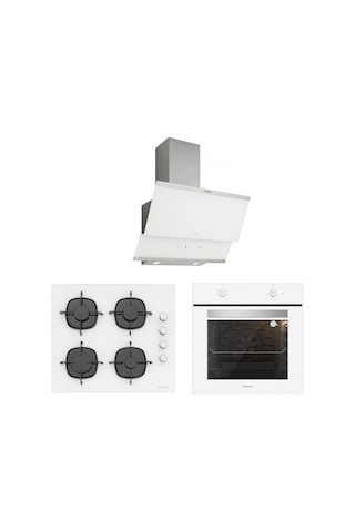 Silverline BO6501W01 - CS5335W01 - 3420 Classy 60 Beyaz Cam Ankastre Set