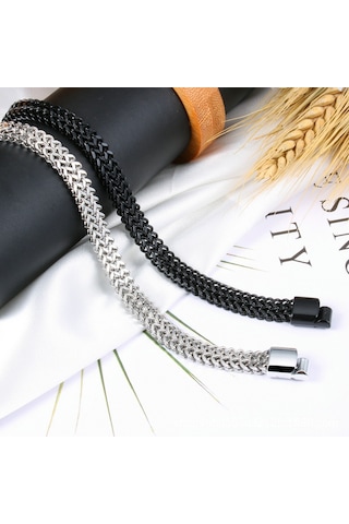 Yystore Erkek Titanyum Çelik Bileklik Cths-5657 Moda Aksesuarları 23cm Siyah