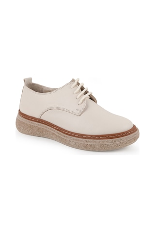 Mamma Mia Kadın Günlük Ayakkabı Hakiki Deri Bağcıklı Kalın Platform Taban Oxford Sneaker 26y-7560 Krem